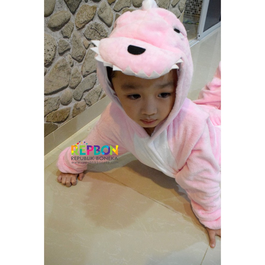 BAJU ONESIE DINOSAURUS PINK PIYAMA KOSTUM PESTA ANAK