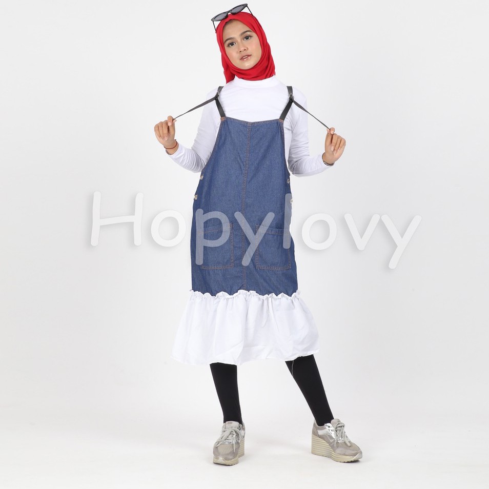 HOPYLOVY - Overall Jeans Wanita Kombinasi Audiska