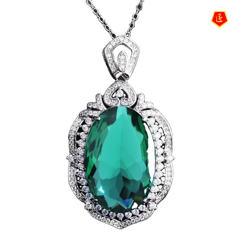 [Ready Stock]Inlaid Gem Pendant Blue Zircon Necklace Female Fashion Elegant