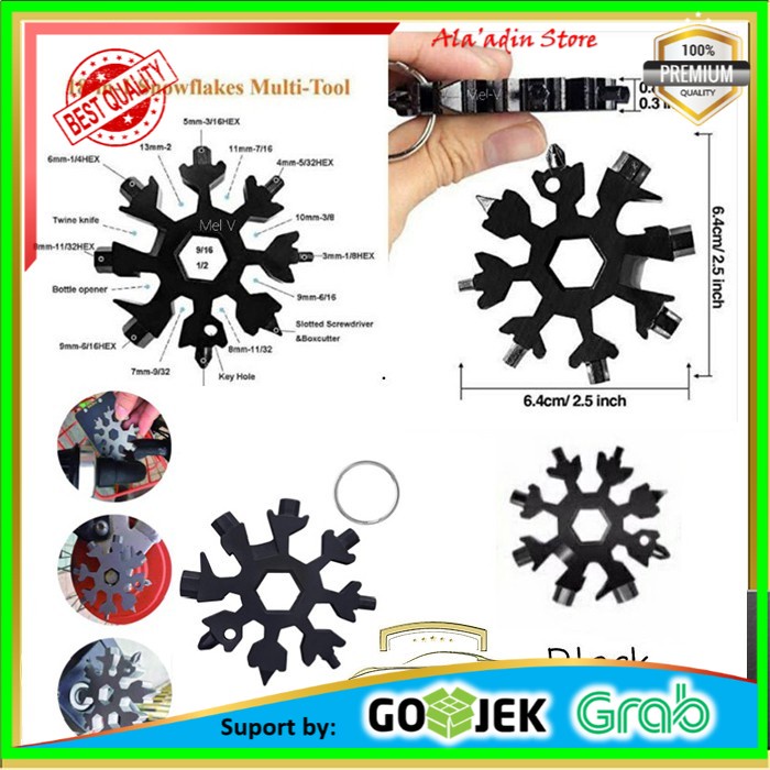 Cuci Gudang Gantungan Kunci 18 in 1 Snowflake Multifungsi Serbaguna Survival 18in1