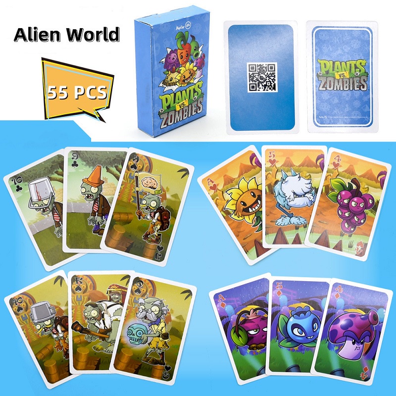 55pcs Kartu Permainan Plants vs Zombies Alien World Cherry Kacang Polong Snow Pea Untuk Pesta