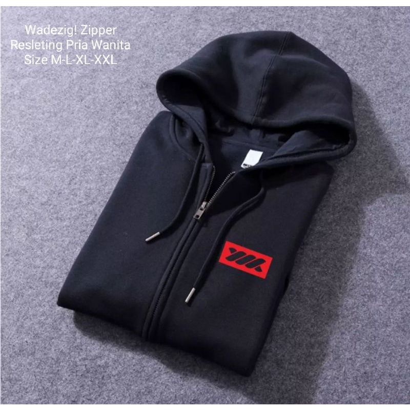 Wadezig Sweater Zipper Resleting Pria Wanita Hitam Bahan Fleece Tebal Premium Quality Distro