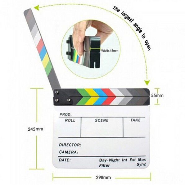 Profesional Clapper Board Cinema / Movie Slate / Acrylic Dry Erase Director - White