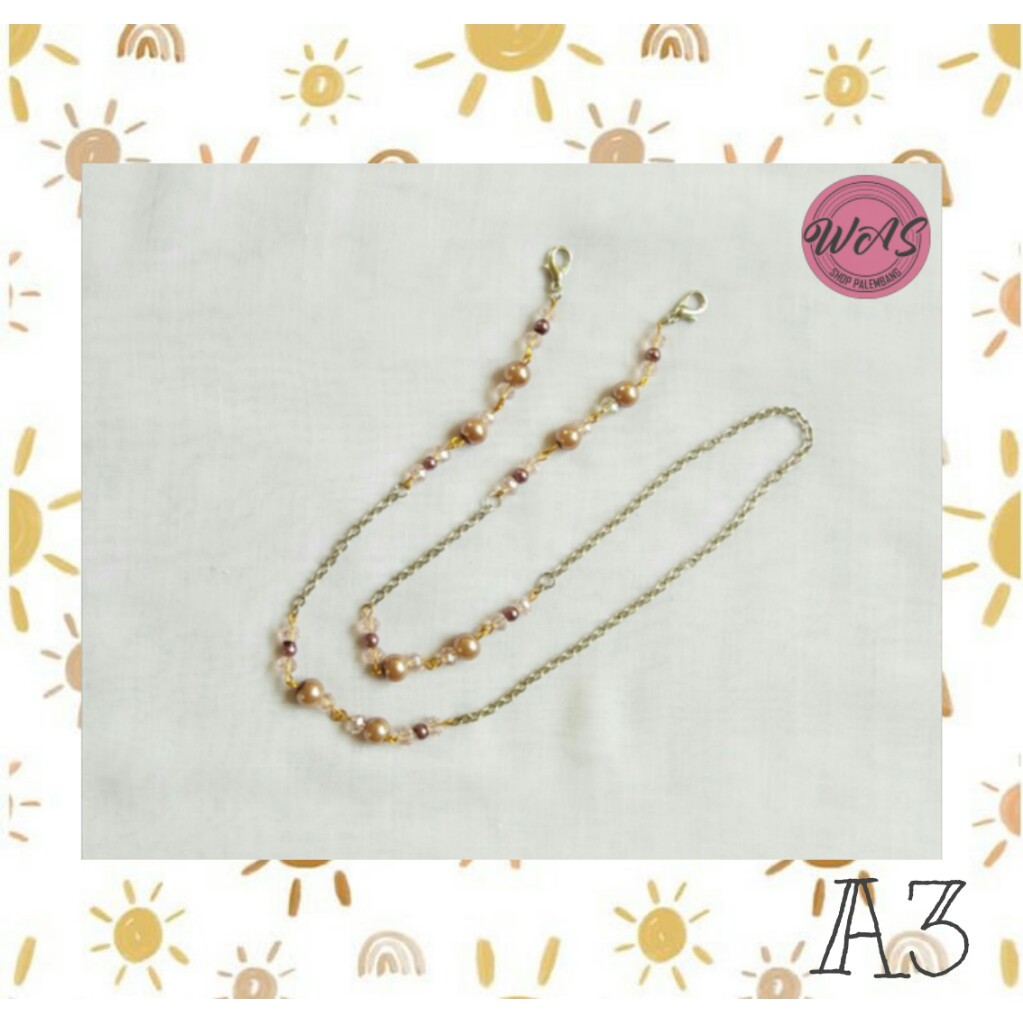 Strap Masker / Mutsin 4mm 8mm /  Mutiara sintesis / Handmade / Mutiara rosegold / Kristal putih