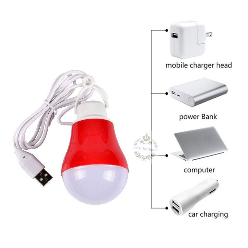 Bohlam Kabel USB LED 7Watt Bola Lampu Emergency PowerBank NON PACK