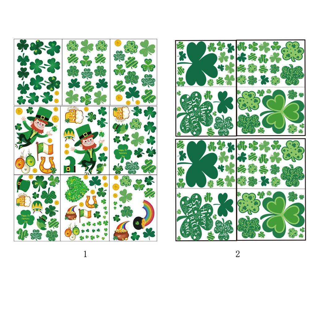 Populer St Patricks Day Dekorasi Rumah Statis Cling Lucky Green Clover PVC Stiker Dinding