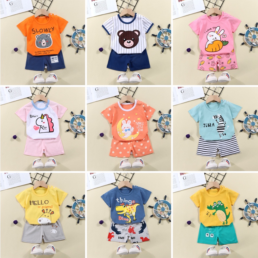 SETELAN BAJU BAYI IMPORT / SETELAN BAJU PENDEK ANAK / BAJU &amp; CELANA PENDEK BAYI KATUN