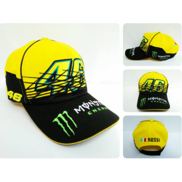 Topi distro Motogp Monster Hitam kombinasi kuning ( VR T 01)