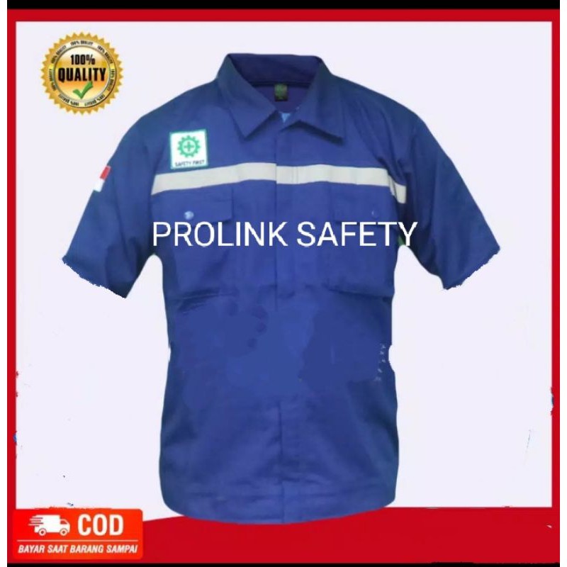 LENGAN PENDEK RESLETING BIRU BAJU SAFETY BERLOGO.K3 BENDERA