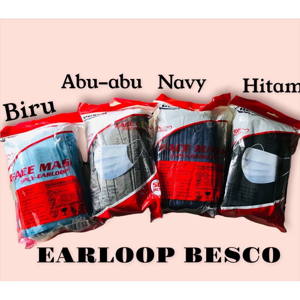 Earloop besco / Masker cantol warna / earloop hitam / earloop biru / earloop abu