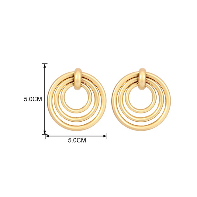 LRC Anting Tusuk Fashion Metallic Glossy Geometric Round Earrings F5636X