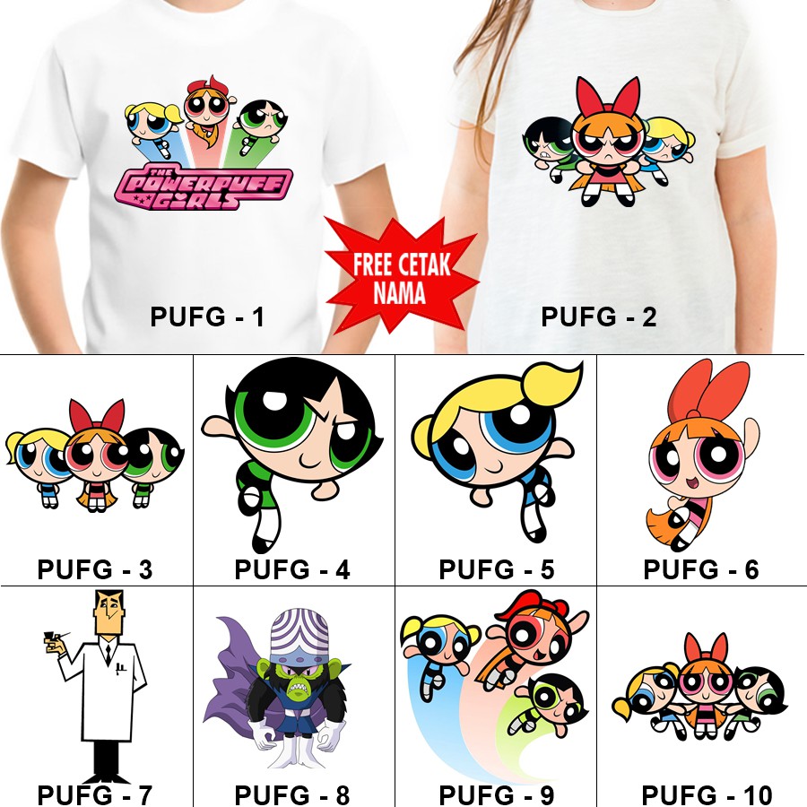  Baju  Kaos  ANAK DAN DEWASA POWERPUFF GIRLS COUPLE  FREE 