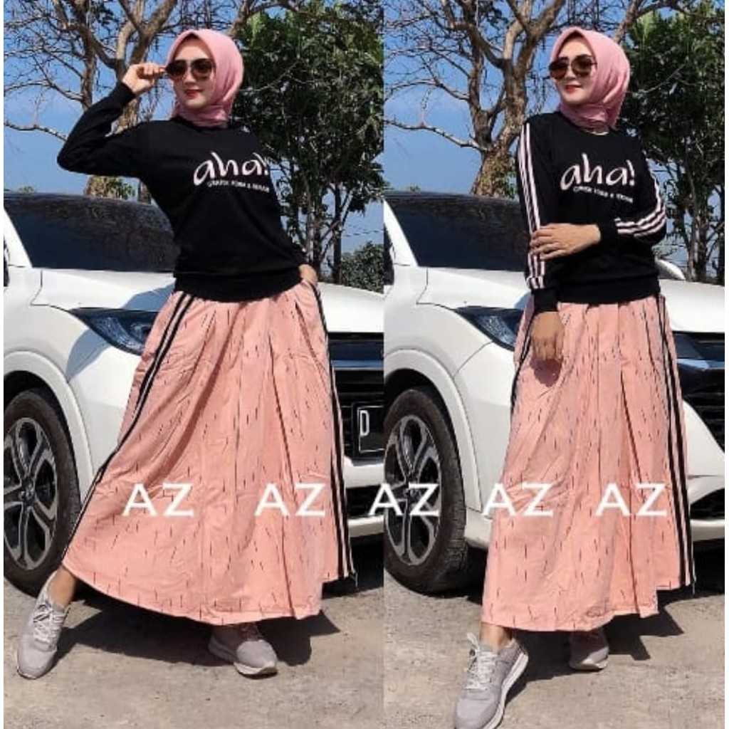 AHA SET by AZ AZ Setelan Blus Rok Kasual Sporty Motif Bahan Cotton Combed Adem Nyaman Oiginal Brande