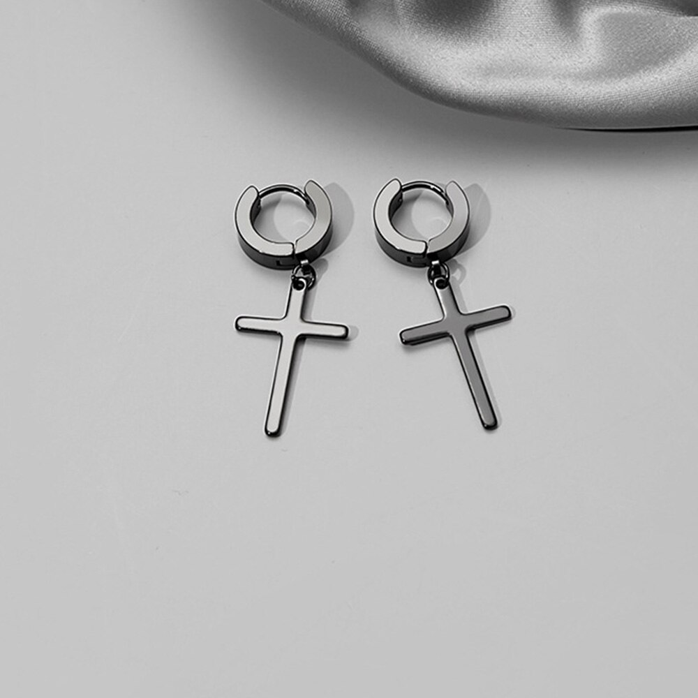 Anting Drop Salib Bahan Stainless Steel Warna Emas Hitam Silver Gaya Punk Rock Untuk Pria Dan Wanita