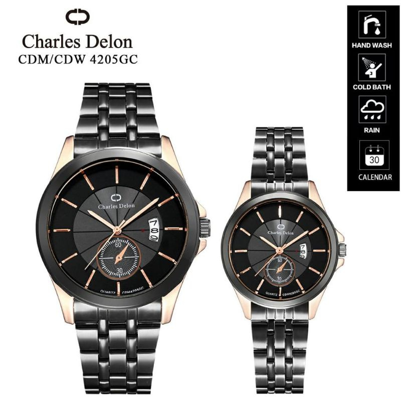 JAM TANGAN PASANGAN COWOK CEWEK KEREN ELEGANT CHARLES DELON ORIGINAL WATER RESIST NEW