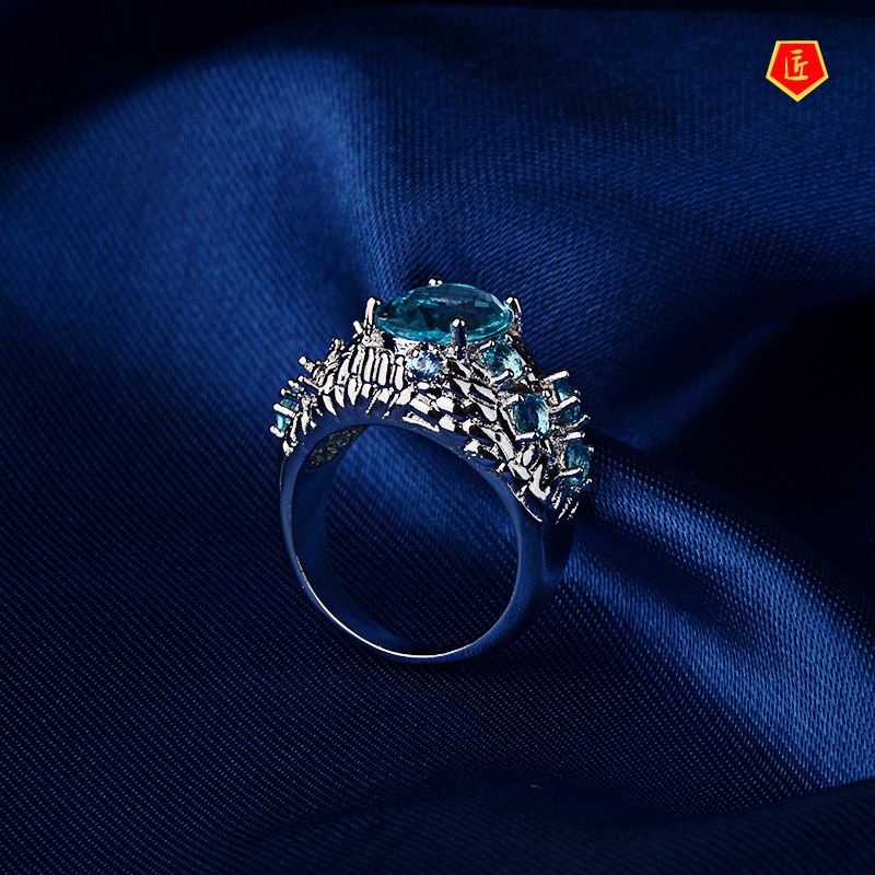 [Ready Stock]Sapphire Topaz Ring High Profile Fashion Personality