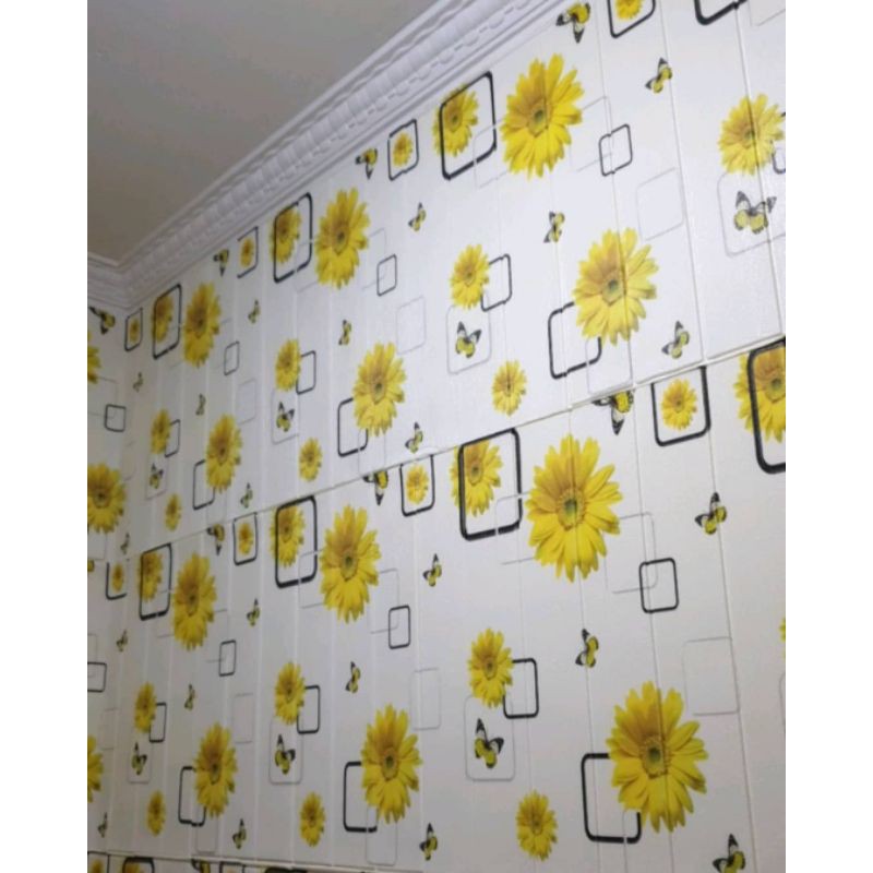 wallpaper sticker foam permukaan timbul motif bunga matahari kuning