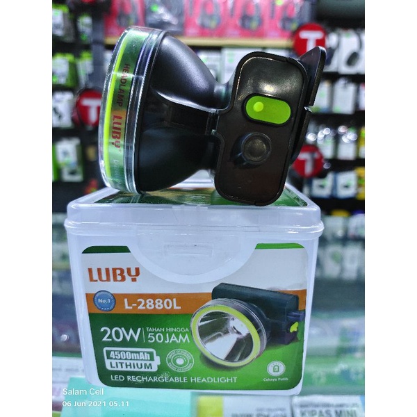 Senter Kepala LUBY 20W Cahaya Putih dan Tombol Ulir(Putar) Baterai 4.500MaH