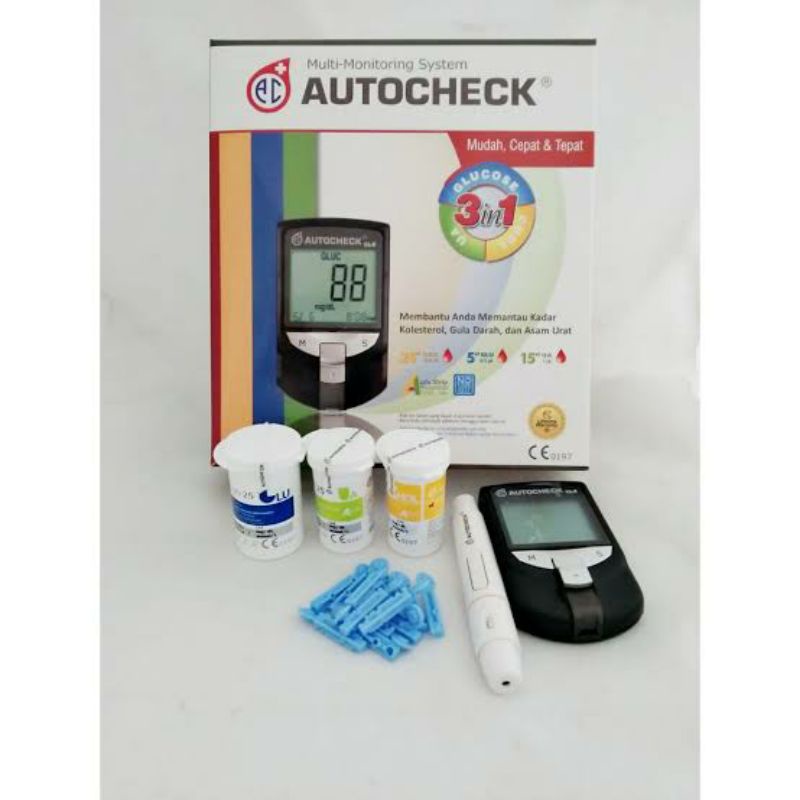 Alat cek Autocheck 3in 1/Alat tes gula darah/kolesterol/asam urat