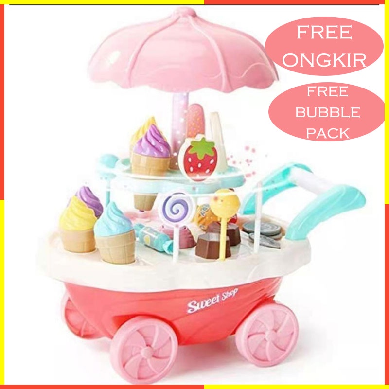MAINAN ANAK PEREMPUAN ICE CREAM CART PLAYSET PINK ,MINI SWEET CART SHOP LUXURY CANDY CART , MAINAN A