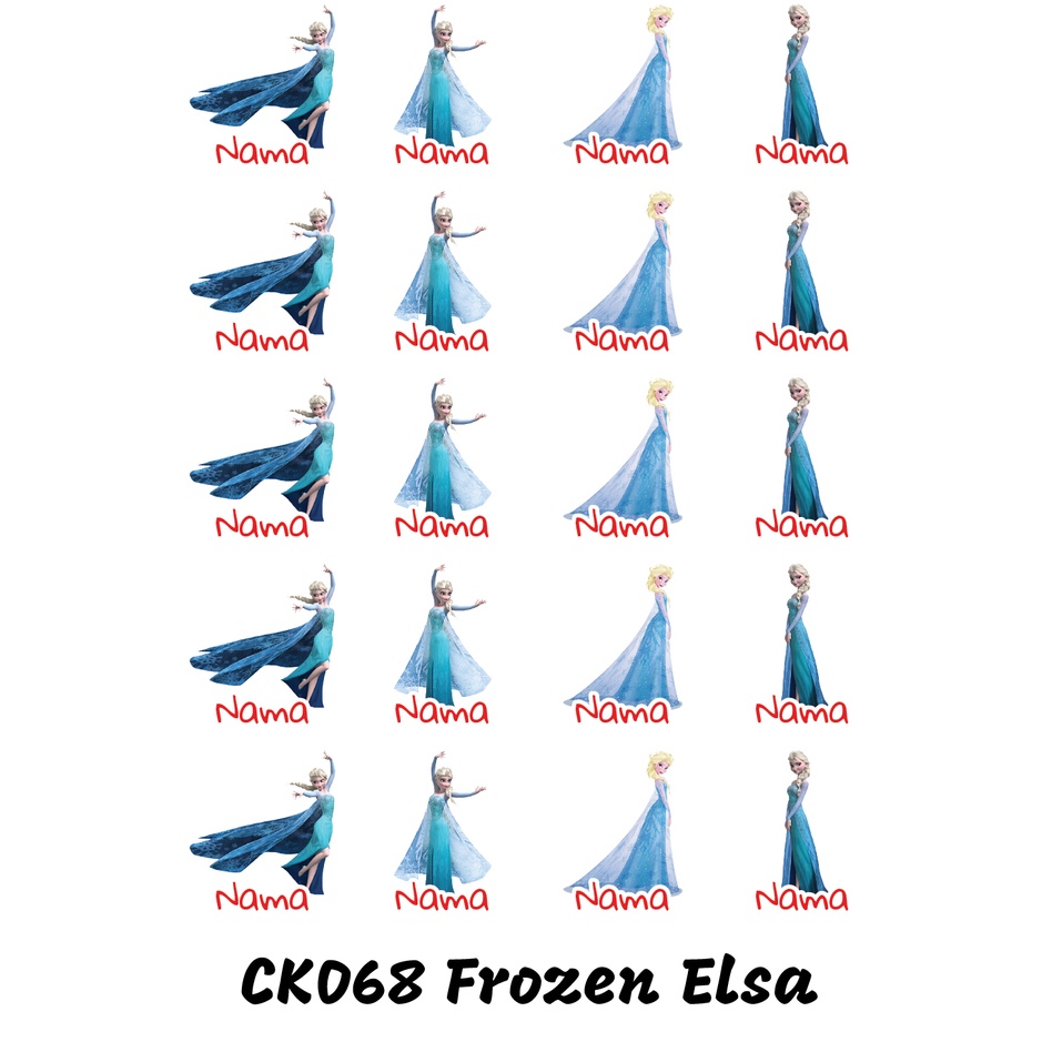 

Sticker Nama Cutting Label Waterproof Tahan Air Frozen Elsa (CK068)