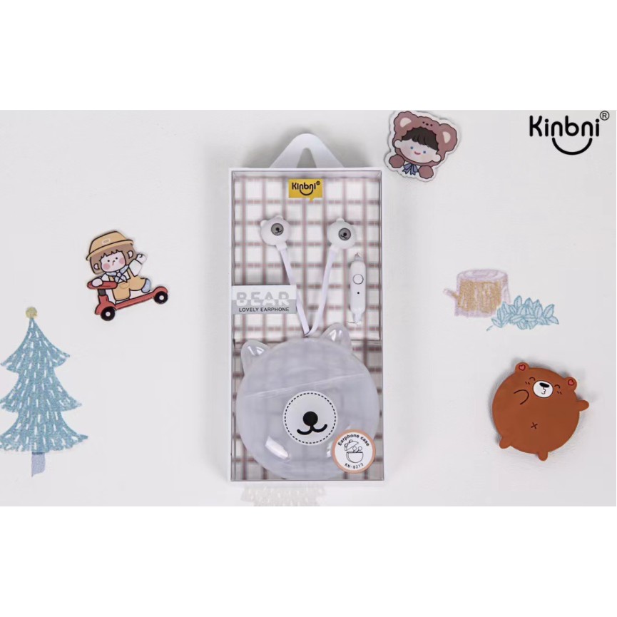 [KN-8213] Set Earphone Karakter BERUANG TRANSPARAN / Wadah Earphone Lucu Bentuk Kepala Beruang Bear