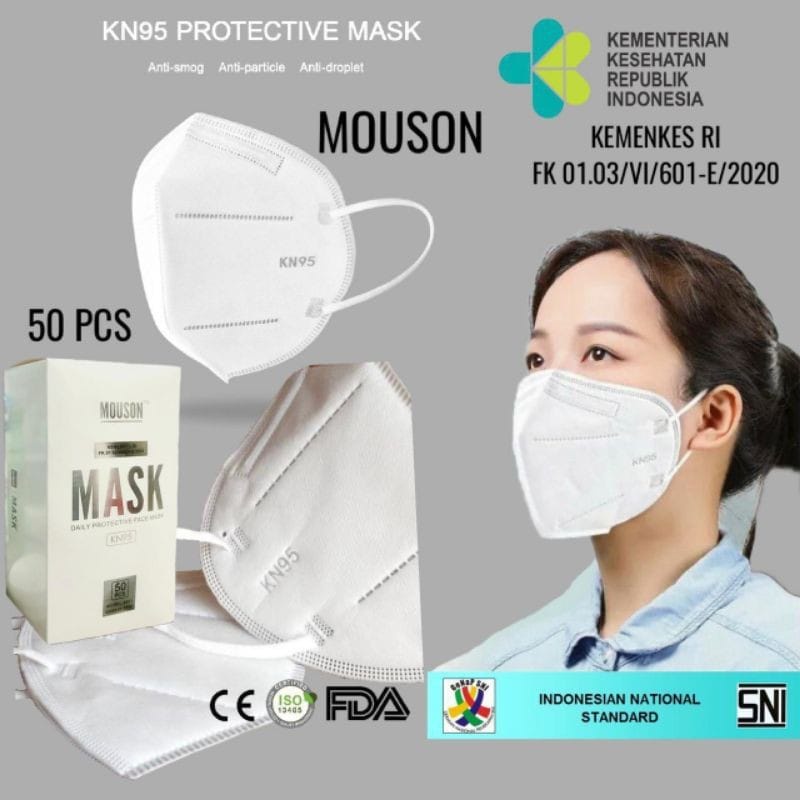 𝘈𝘉𝘎✰ MASKER KN95 MOUSON 5 PLY GREENBOX MODEL EARLOOP WARNA PUTIH PER BOX ISI 50 PCS / MASKER KN 95 MOUSON HITAM PUTIH 5PLY ISI 50 PCS 1136