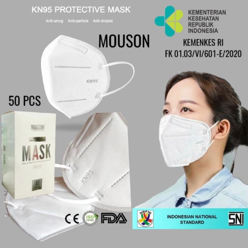 ENZ ® MOUSON MASKER KN95 MOUSON MEDIS GREENBOX EARLOOP WARNA PUTIH PER BOX ISI 50 1136