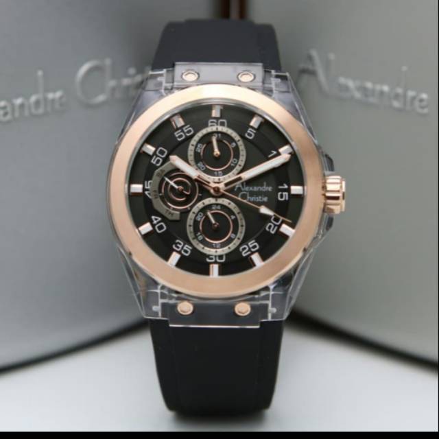 Jam pria ALEXANDRE CHRISTIE AC6546 HITAM RING ROSEGOLD