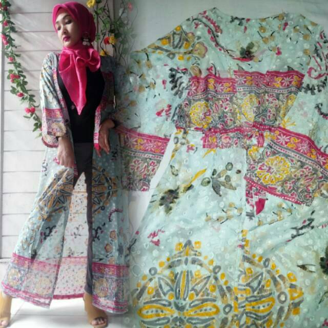 Longcardi etnik ceruti embos / long outer bangkok cardigan bunga