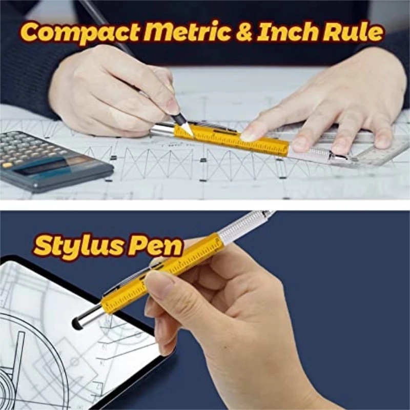 7 In 1 Pen Stylus Layar Sentuh Multifungsi Dengan Penggaris Ukur Level