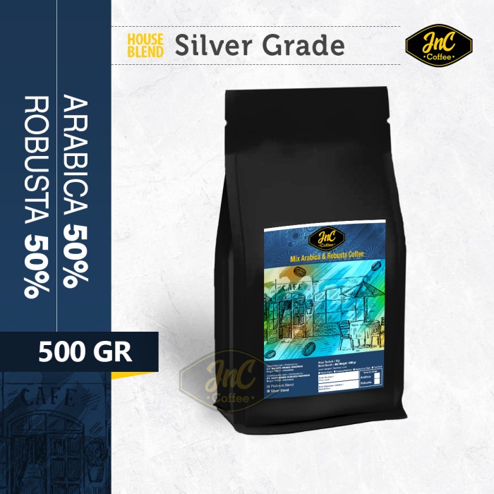 

JnC House Blend Silver 50% Biji Kopi Arabika 50% Robusta 500 Gr - Biji Sangrai