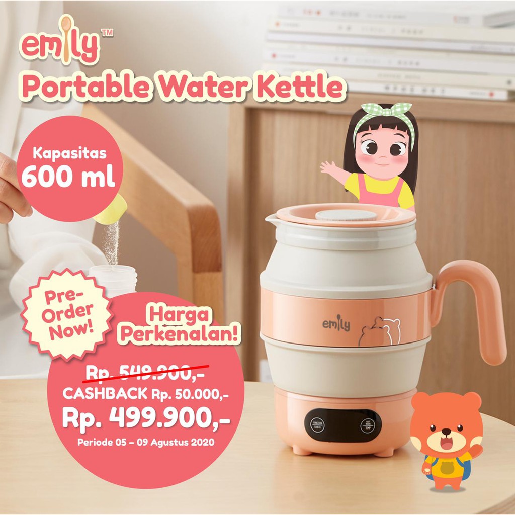 Emily Portable Water Kettle Kapasitas 600ml 600 Ml