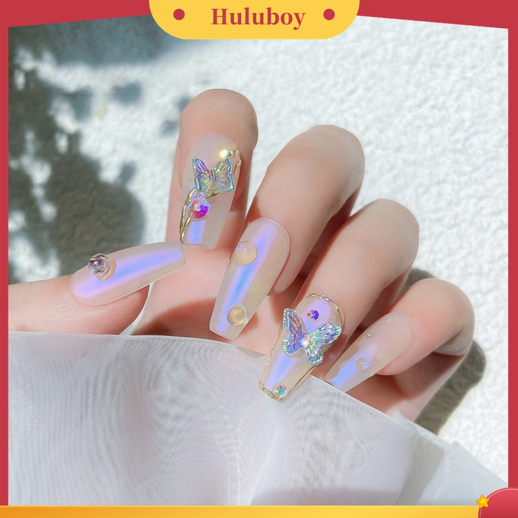Huluboy Huluboy♡ 8pcs Ornamen Kupu-Kupu Berlian Imitasi Double Layer Untuk Nail Art Wanita