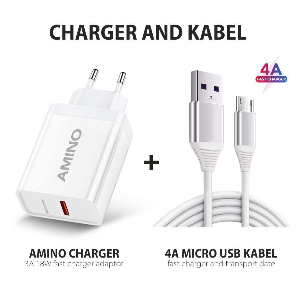 AMINO 3A 18W Qualcomm QC3.0 Fast Charger 4A Type C USB Kabel Micro USB Quick Charger Adaptor Ori