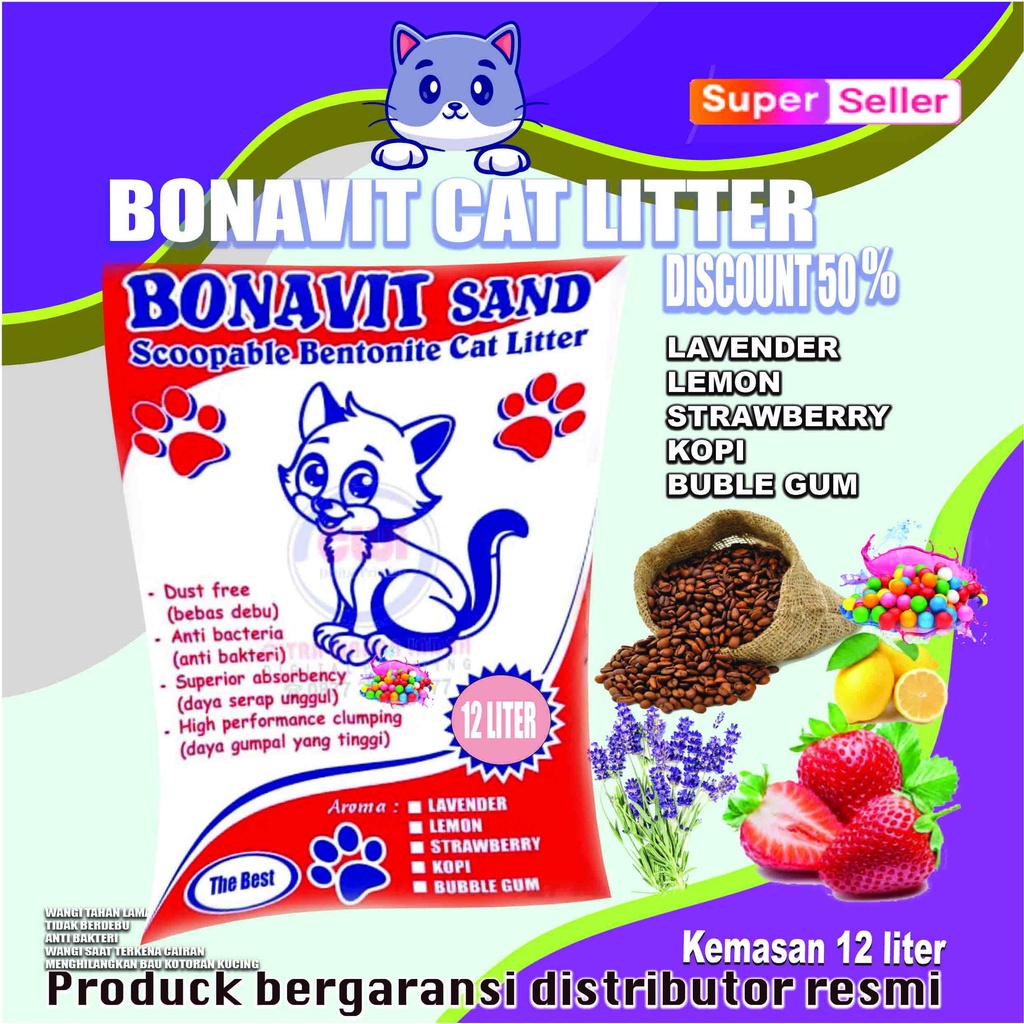 12 LITER -PASIR KUCING GUMPAL WANGI-BONAVIT-WANGI,GUMPAL,ANTI BAKTERI