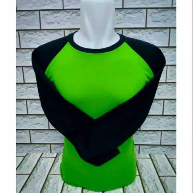 KAOS POLOS RAGLAN LENGAN PANJANG HIJAU FUJI COMBINASI HITAM
