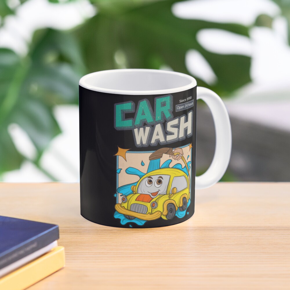 Mug car wash cartoon vintage