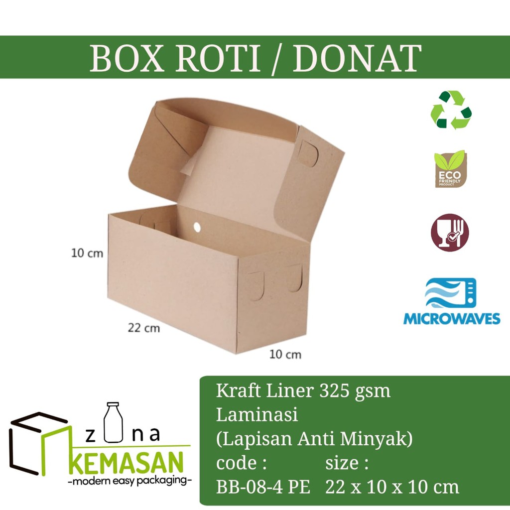 

KEMASAN BOX DUS KARDUS KOTAK ROTI BAKAR DONAT BOMBOLINI BOLU 22x10x10 cm KRAFT 325 gsm LAMINASI