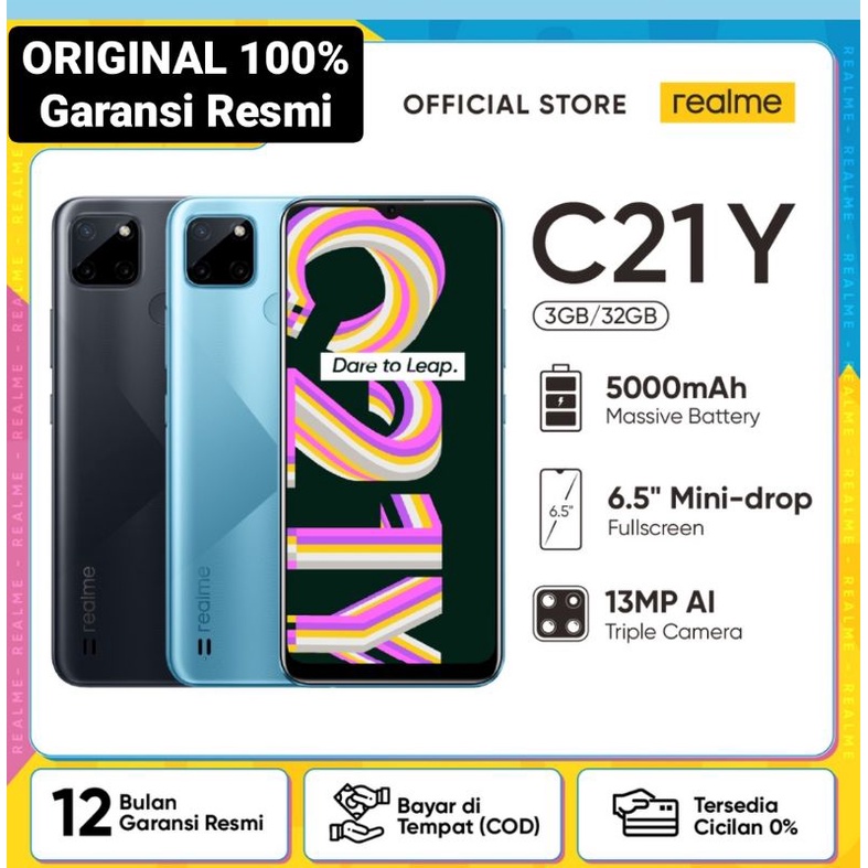 HP realme C21Y 3/32GB [5000mAh, 13MP AI Triple Camera, 6.5" Mini-drop Garansi Resmi