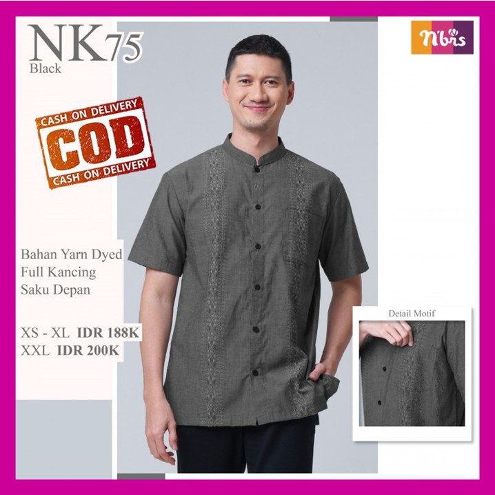 Baju Koko Dewasa Pria Lengan Tangan Pendek Nibras Promo Black Hitam Halus Adem Terbaru 2021 NK 75