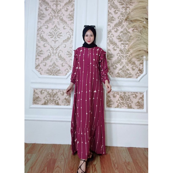 [BISA COD]Gamis Lengan Panjang Terlaris|Motif Benang Love|Gamis AMINA