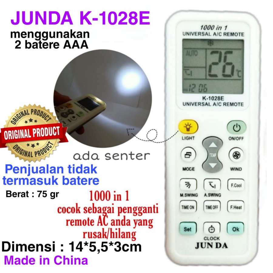 REMOTE AC MULTI / UNIVERSAL 1000 IN 1 JUN DA K-1028E KUALITAS BAGUS