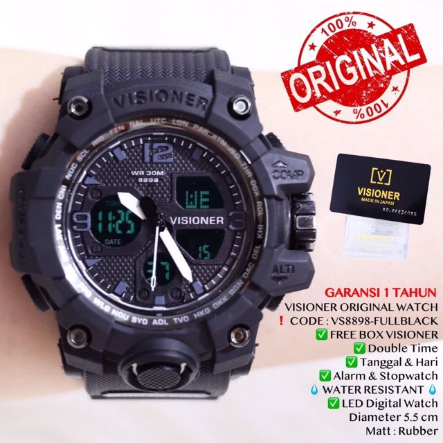 Jam tangan Pria sporty VISIONER ORIGINAL WATCH 1 year warranty tahan air  VS8898