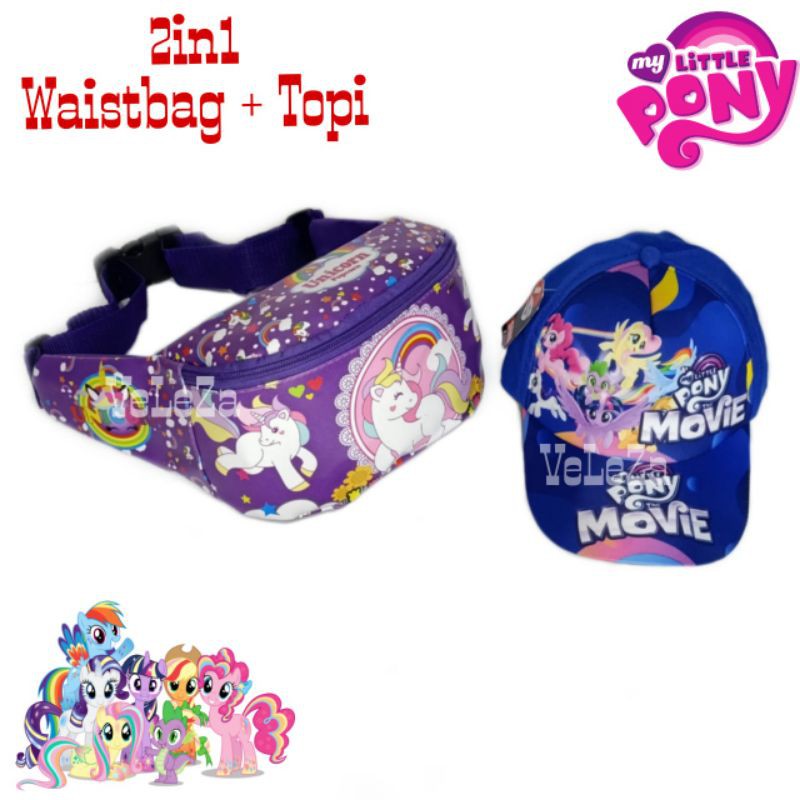 Waistbag anak karakter unicorn 2in1 - tas + topi