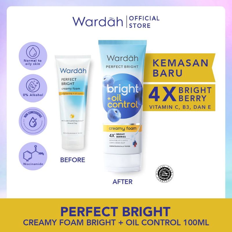 Wardah Perfect Bright Creamy Foam Brightening + Oil Control | Bright + Smooth Glow /Cooling Bright Jelly  50 ml 100 ml 20 ml