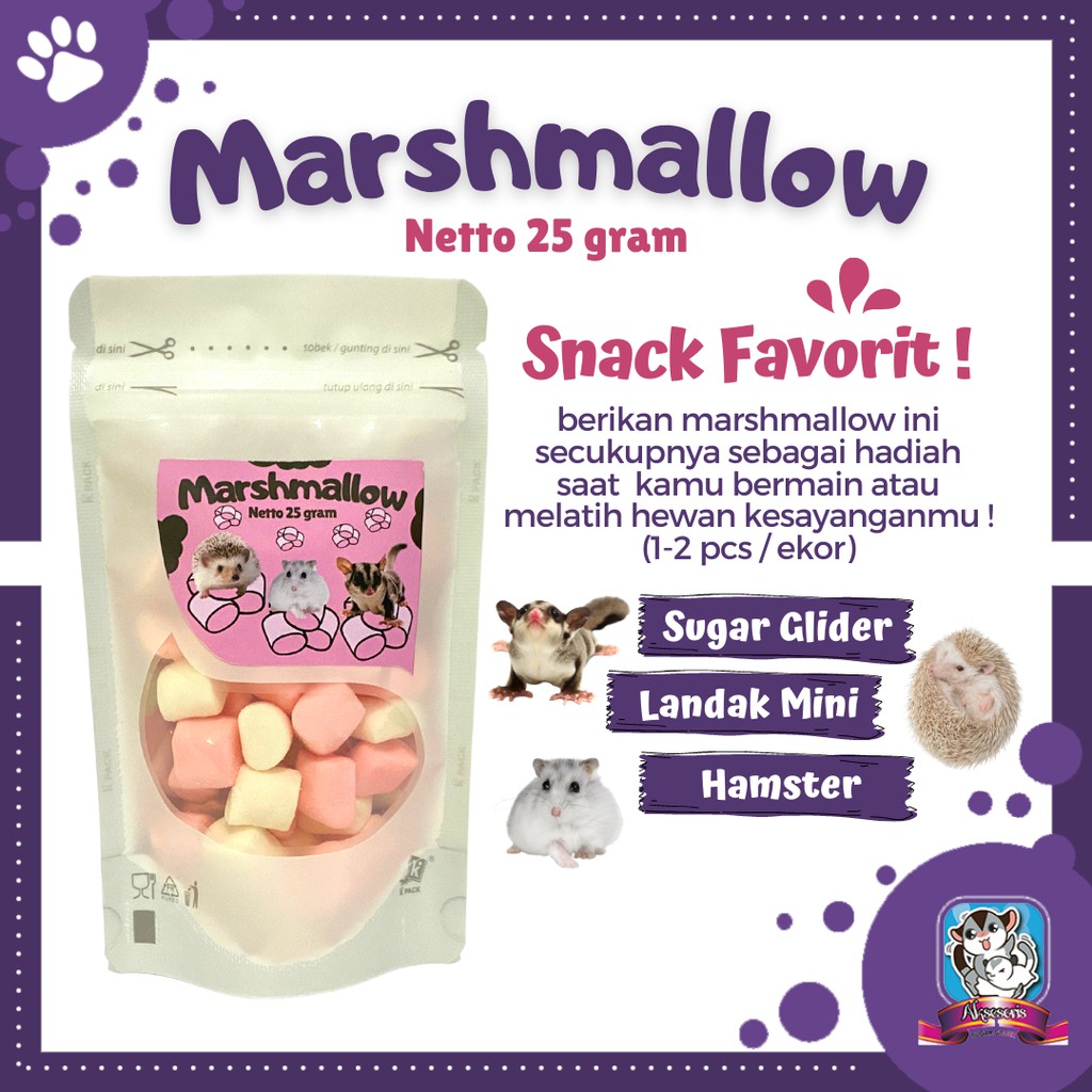 Marshmallow Snack Sugar Glider Camilan Sugar Glider Makanan Sugar Glider Aksesoris Sugar Glider Yope