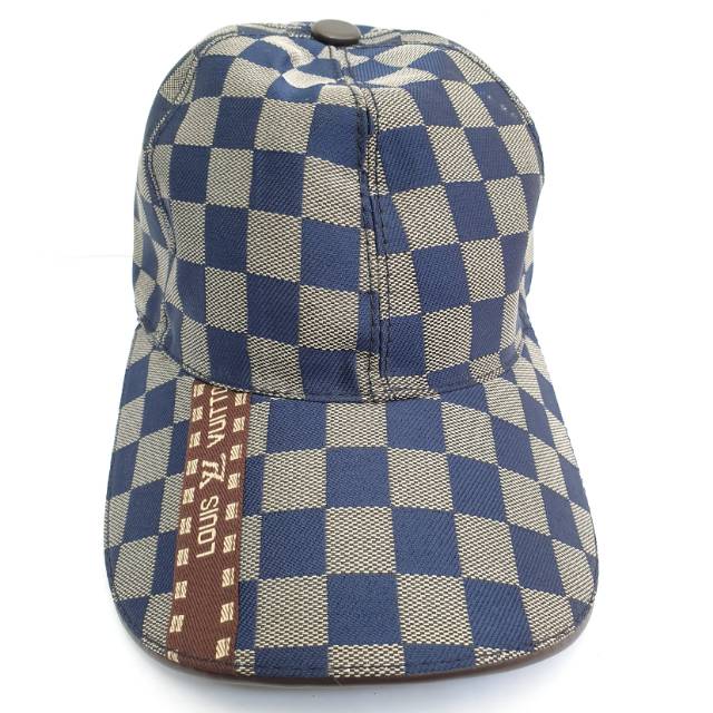Topi LV Louis Vuitton Blue Grey Checkered Kualitas Import