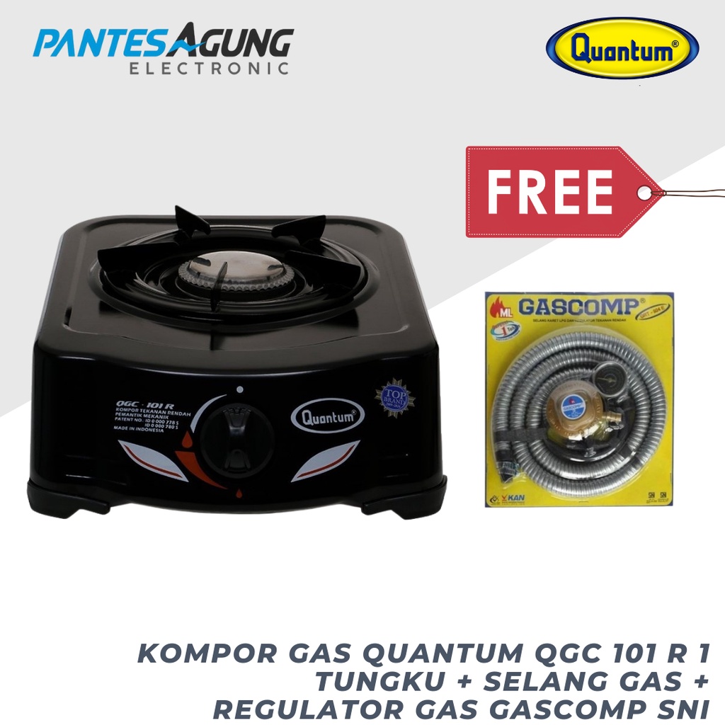 Kompor Gas Quantum QGC 101 R 1 TUNGKU + Selang Gas + Regulator Gas Gascomp SNI