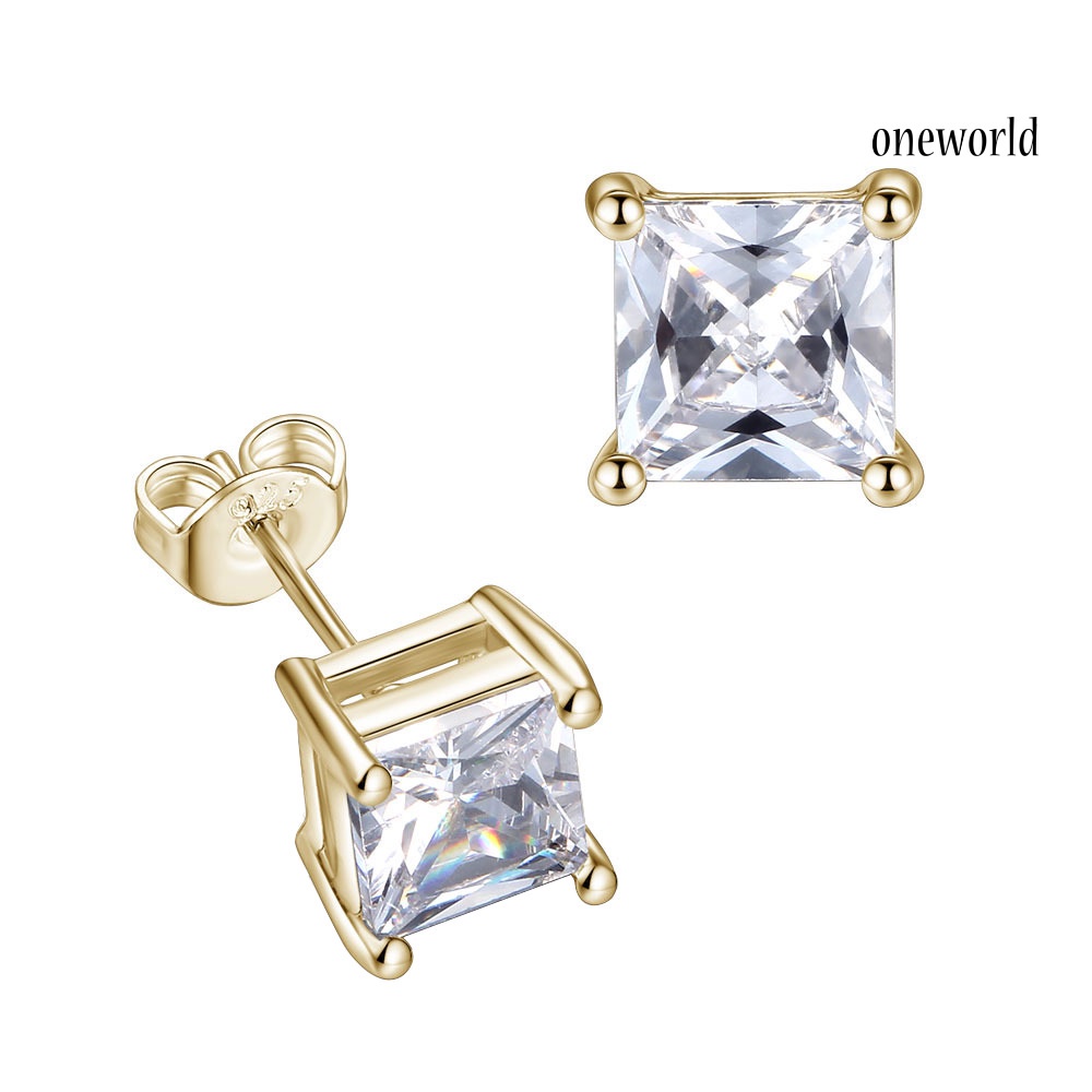 OW# Fashion Women Square Cubic Zirconia Inlaid Ear Stud Earrings Party Jewelry Gift